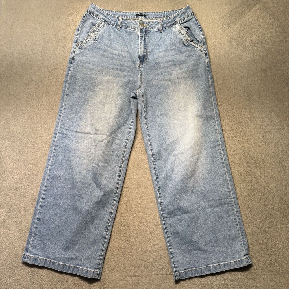 Flamingals Womens 2XL Jeans Light Wash High Rise Wide Leg Casual Relaxed Pockets